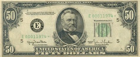 This note is in raw uncertified condition. . 1950 50 dollar bill